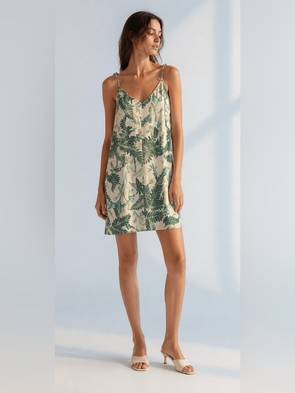 H&M Green and Ivory Green Tropical Print Mini Dress